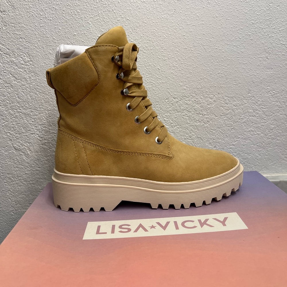 Tan Lace Up Boots with Chunky Sole